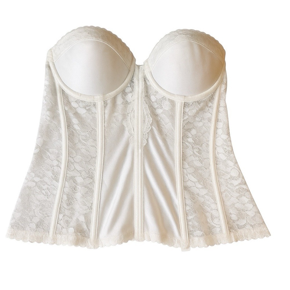 Carnival Lace Bustier 36B White Bridal Corset Strapless Boned Hook Eye EUC - Picture 2 of 8